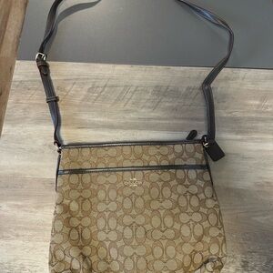 Coach Tan and Brown Signature Crossbody Bag